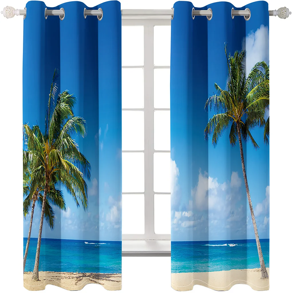 Drapes Cortinas Summer Ocean Beach Pattern 3D Printing Male and Female Bedroom Living Room Waterproof Window Cover Bedroom