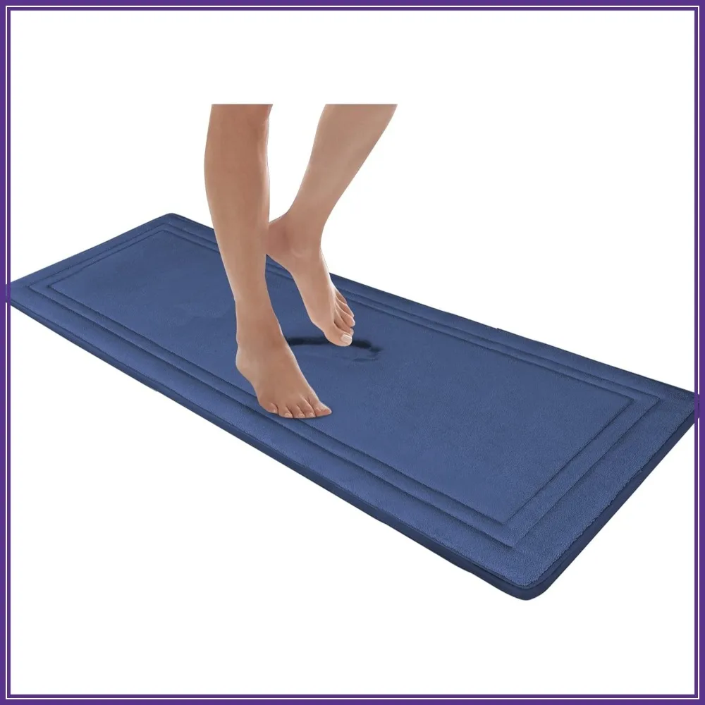 

Quick Drying Memory Foam Bath Mat with Non-Slip Base, Runner 24x58 Blue