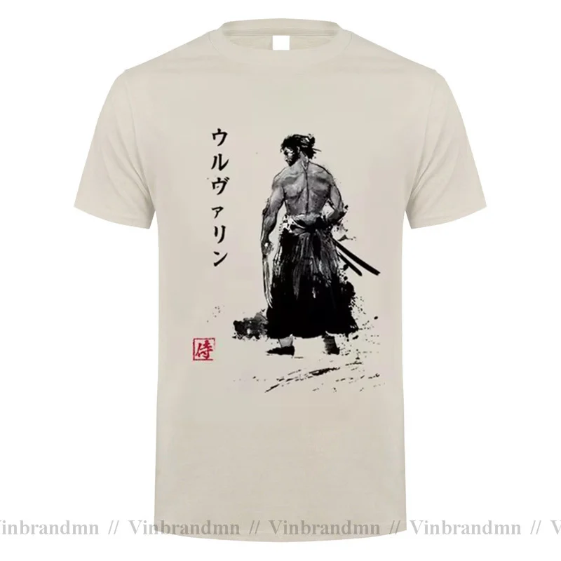 Japanese Samurai Warrior Men's T Shirts Samurai Artsy Awesome Artwork Printed Tee shirt Immortal Samurai sumi-e T-shirt