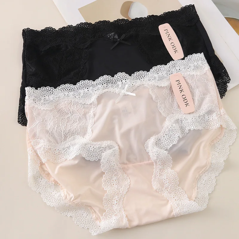 

3-Piece New Ice Silk Ladies Underwear Ultra-Thin Nude Feel Milk Silk Cool Comfortable Mid-Waist Hip Cotton Crotch