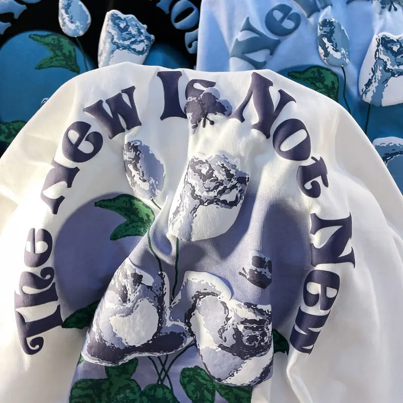 Rose T-shirt Women Tshirt Oversize Summer Short-sleeved Top Niche Design Trendy Ins Loose Unisex T Shirt Tops Womens Clothing