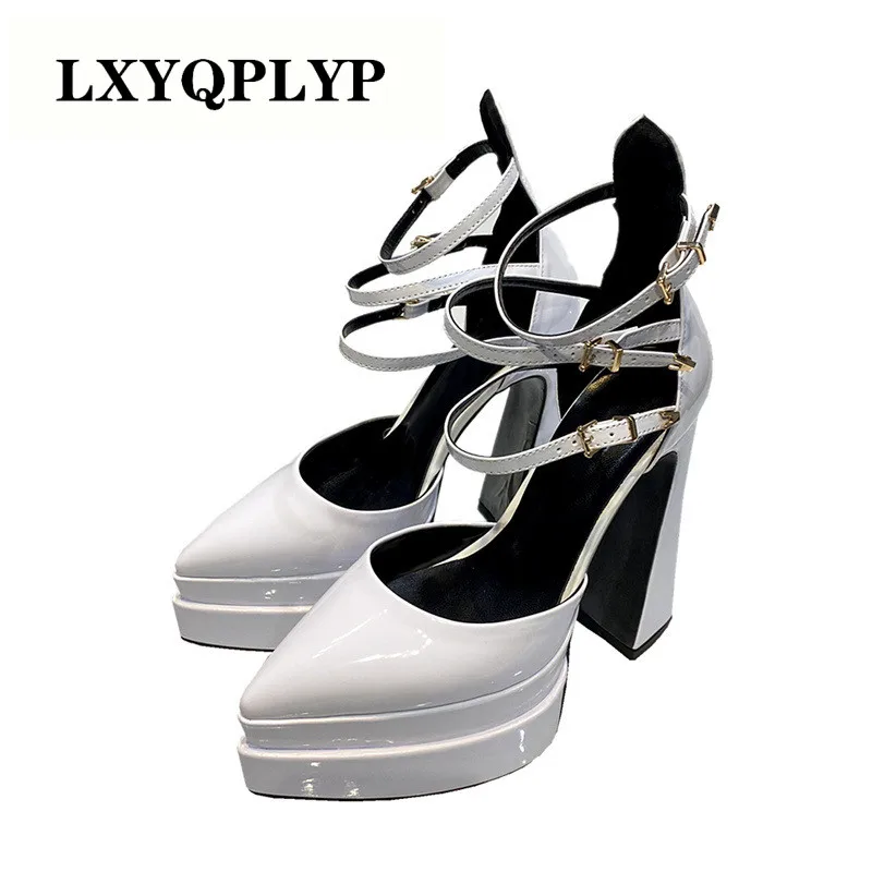 Brand Sexy Women\'s Shoes 14.5cm Super High Heel Party Fashion Buckle Thick High Heel Thick Bottom Shallow Mouth Single Shoes