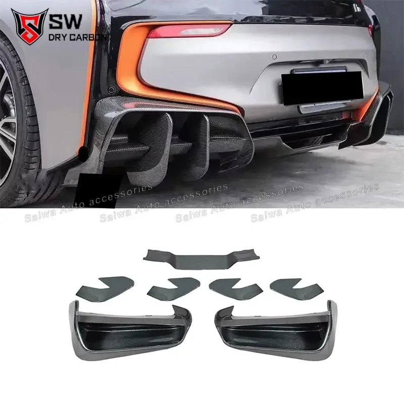 2pcs Rear Bumper Diffuser Splitter Cover For i8 2014-2020 Real Carbon Fiber Car Boot Lower Guard Plate Spoiler Bodykit FRP