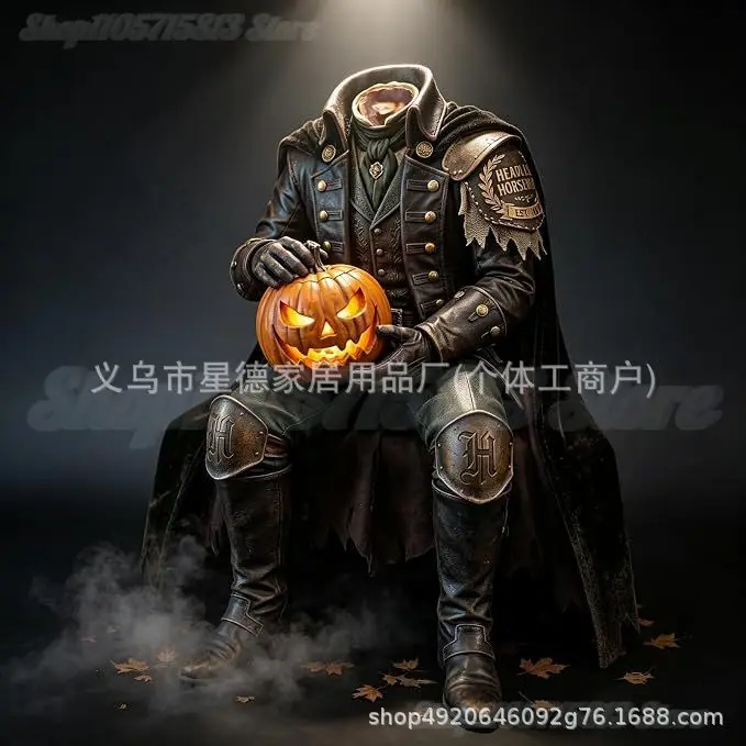 The Headless Horseman Edge-Sitting Statue, Gothic Halloween Decor, Pumpkin Lantern Figure, Headless Horseman Statue for Home