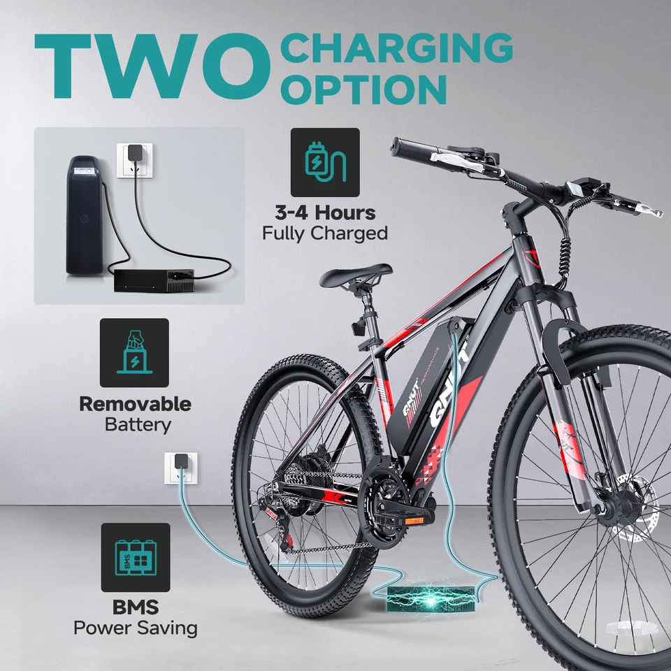 QNUT Victor3.0 Adult Electric Mountain Bike 1000W Peak Motor 36V 10.4Ah Removable Battery 26 Inch All‑Terrain EBike 21‑Speed Front Suspension Dual Disc Brake 20MPH US Warehouse Fast Shipping image 7
