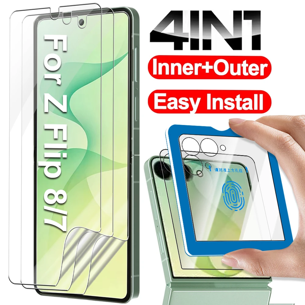 Oute &r Inner Full Back Cover Film For Samsung Galaxy Z Flip 8 7 Flip8 Easy Install Tempered Glass Anti-scratch Screen Protector