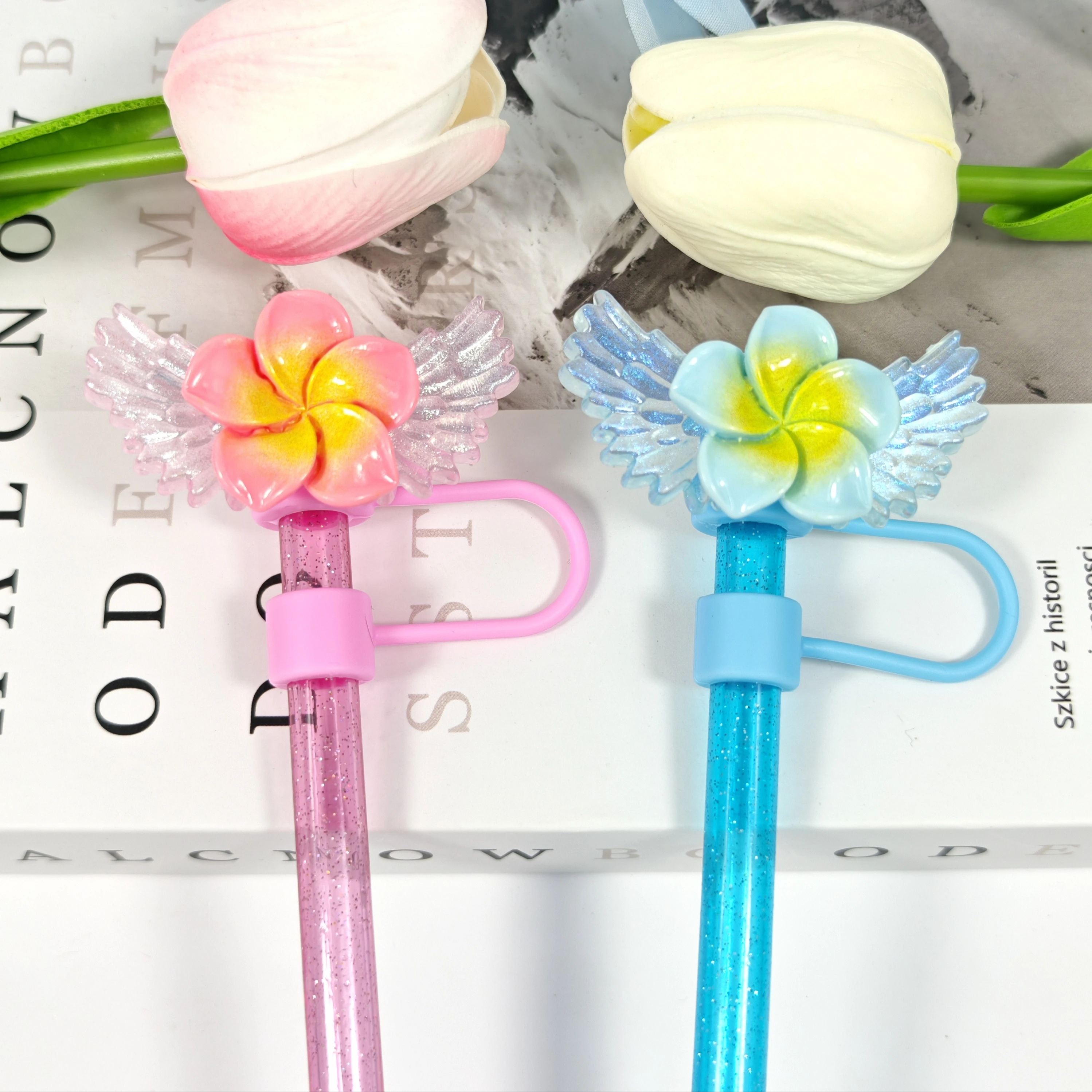 New Multi-Color Frellia Angel Wings Series Straw Cover Dust Cap