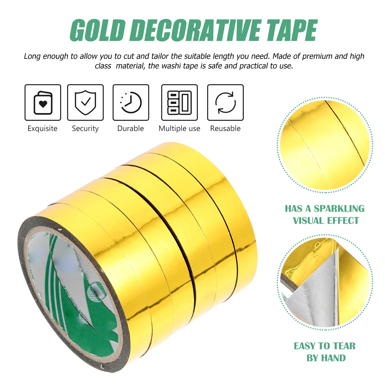 

DIY Graphic Art Tape 6 Rolls Gold Decorative Tape Metallic Mirror Wrapping Washi Stickers for Scrapbooks Gifts Crafts