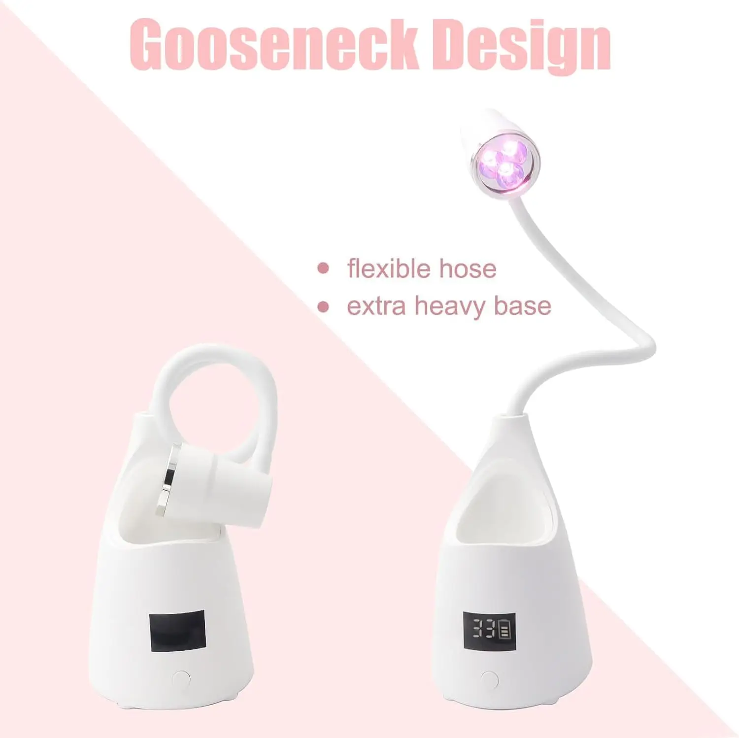 مصباح أظافر جل يعمل باللمس، ضوء LED بالأشعة فوق البنفسجية قابل لإعادة الشحن مع مؤقت، مجفف معقوفة، علاج سريع للاستخدام المنزلي والمحترف