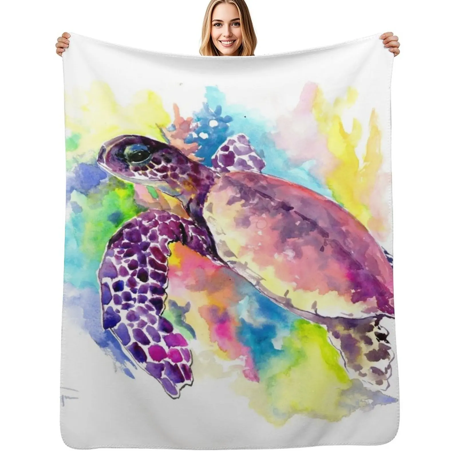 

Sea Turtle in Coral Reef Throw Blanket Cozy Throw Blanket Birthday Gift for Him Her
