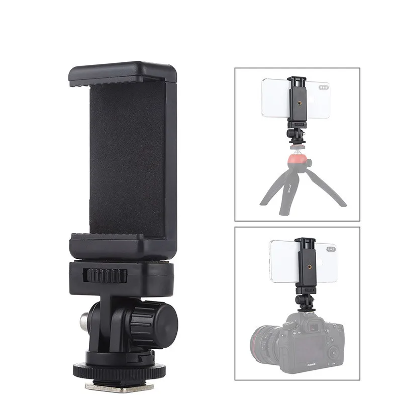 Camera Hot Shoe Phone Holder Monitor Flexible Tripod Adapter w Cold Shoe Mount for iPhone Samsung Canon Nikon Sony DSLR Camera