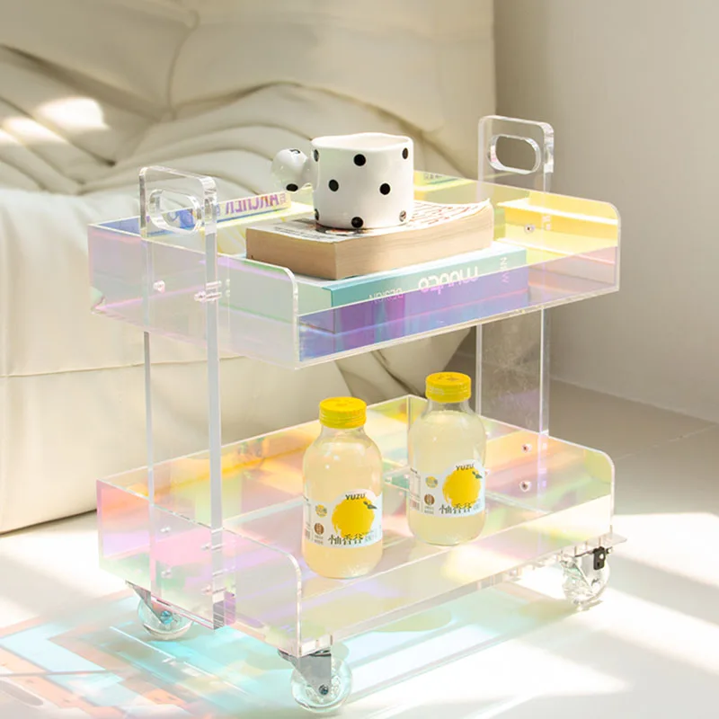 Acrylic Transparent Kitchen Trolley Modern Small Lounge Fruit Kitchen Trolley Rolling Snack Rangement Cuisine Home Furniture