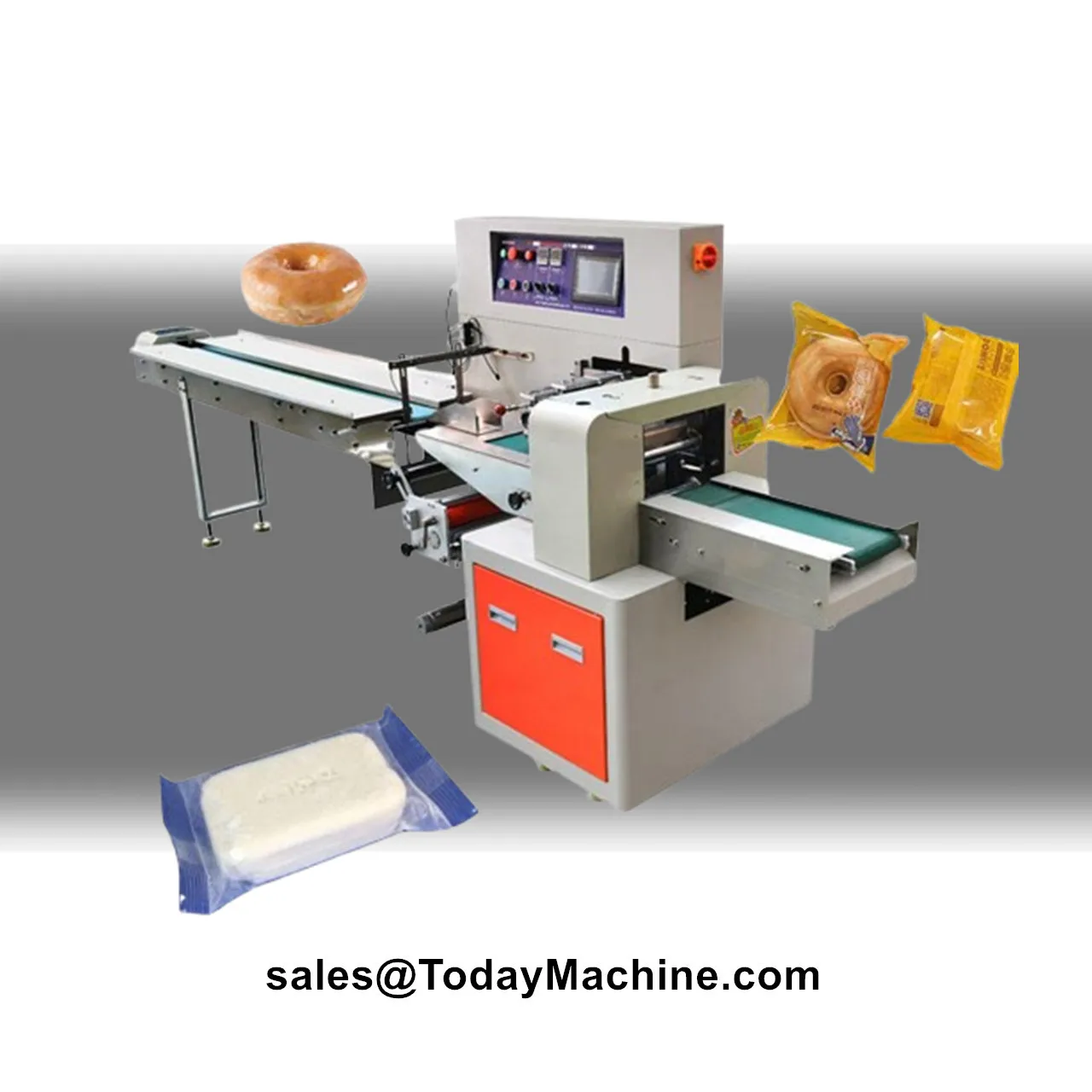 Automatic Horizontal Flow Pillow Bag Wrapping Packing Machine for Bakery Candy