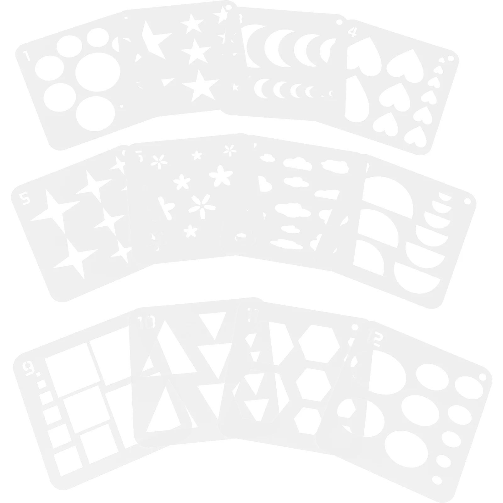 

12Pcs Geometric Stencils Creative Drawing Templates Plastic Flower Star Shapes Reusable Art Supplies for Kids DIY Craft Painting