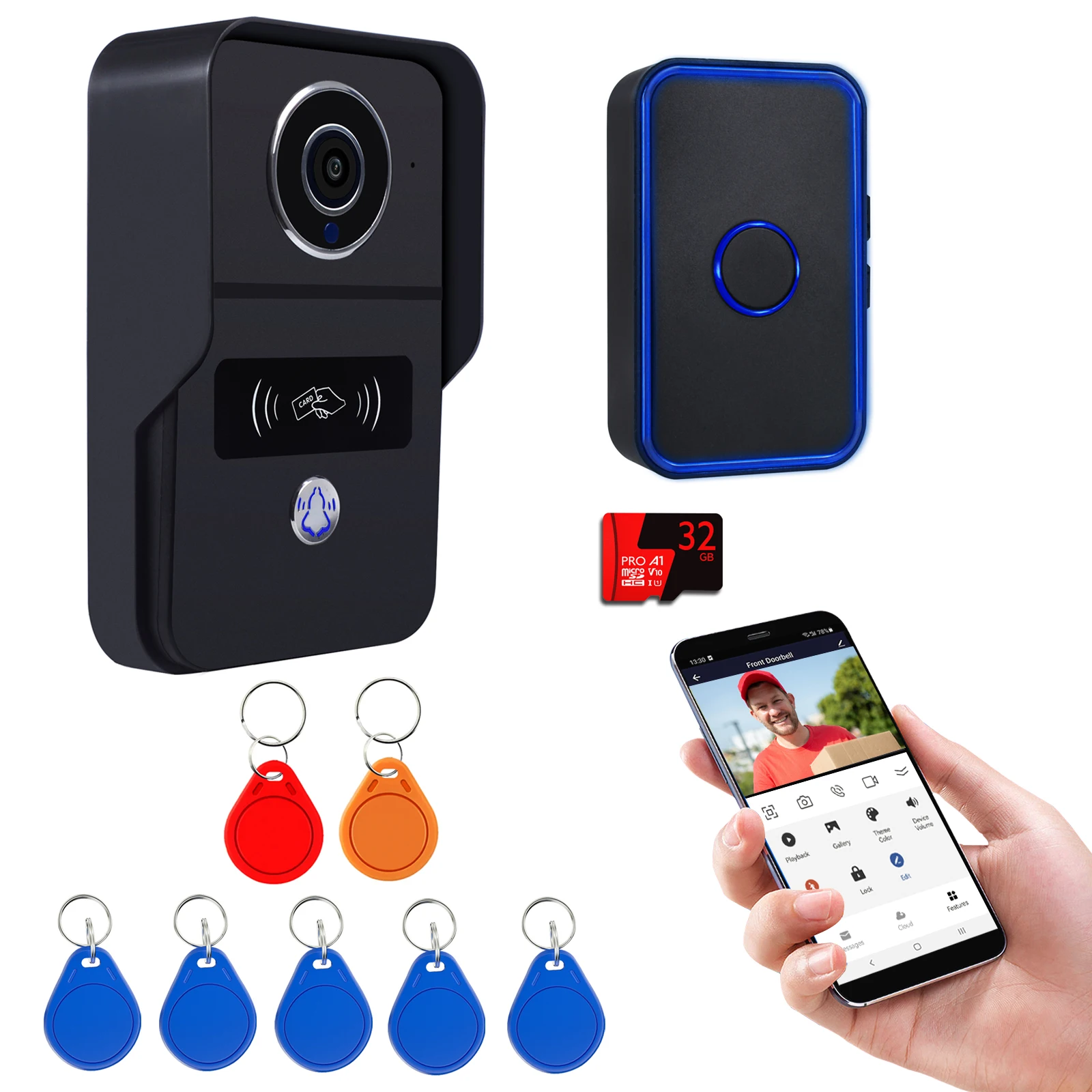 1080P Tuya Smart Video Doorbell WiFi Outdoor Door bell WiFi Video Intercom Camera Wireless doorbell Camera ID Card unlock