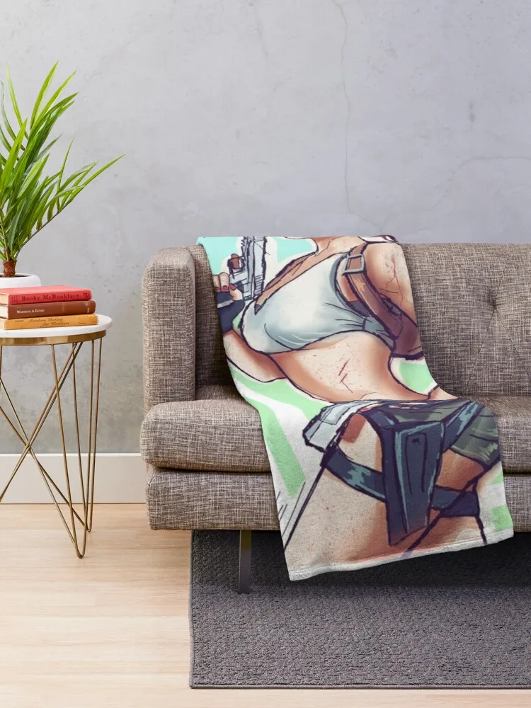 South Pacific Lara - Tomb Raider 3 - Art by Eliott Sontot Throw Blanket Picnic Blanket