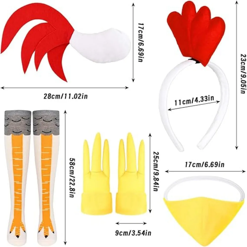 Chicken Costume Set Chicken Headband Tail Nose Gloves Tutu Skirt Socks for Women Halloween Rooster Dress up Thanksgiving Outfit