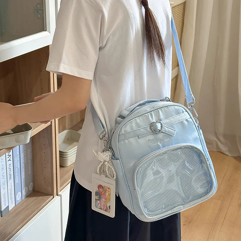 

HAEX Y2K Women Backpacks 2025 Lolita JK Uniform DIY Anime Badge Ita Bags Female Trend Satin Beading Bow Crossbody Shoulder Bag