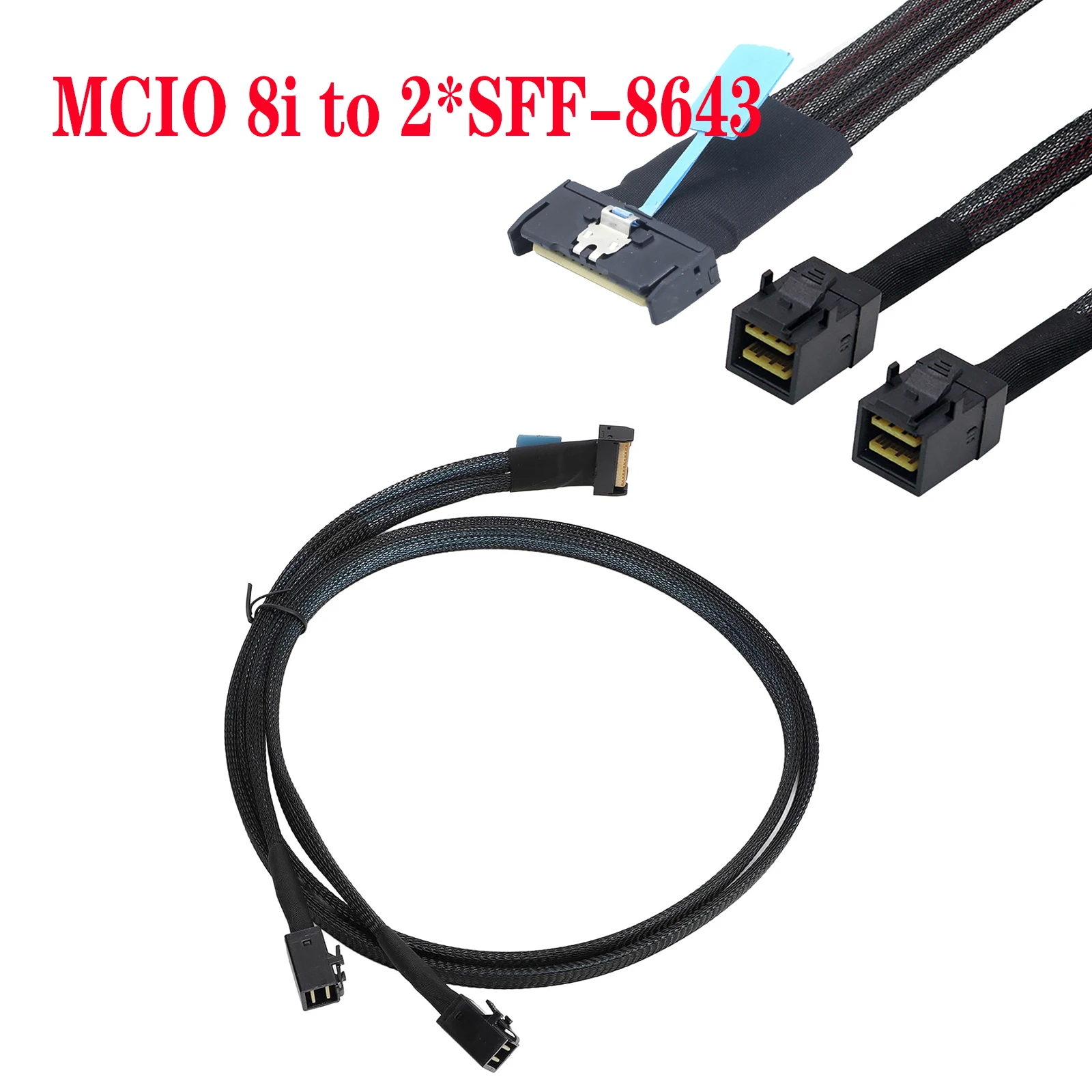 PCI-E 5.0 MCIO 8X 74Pin to 2X 36Pin Mini SAS HD SFF-8643 Extension Data and Cord Cable