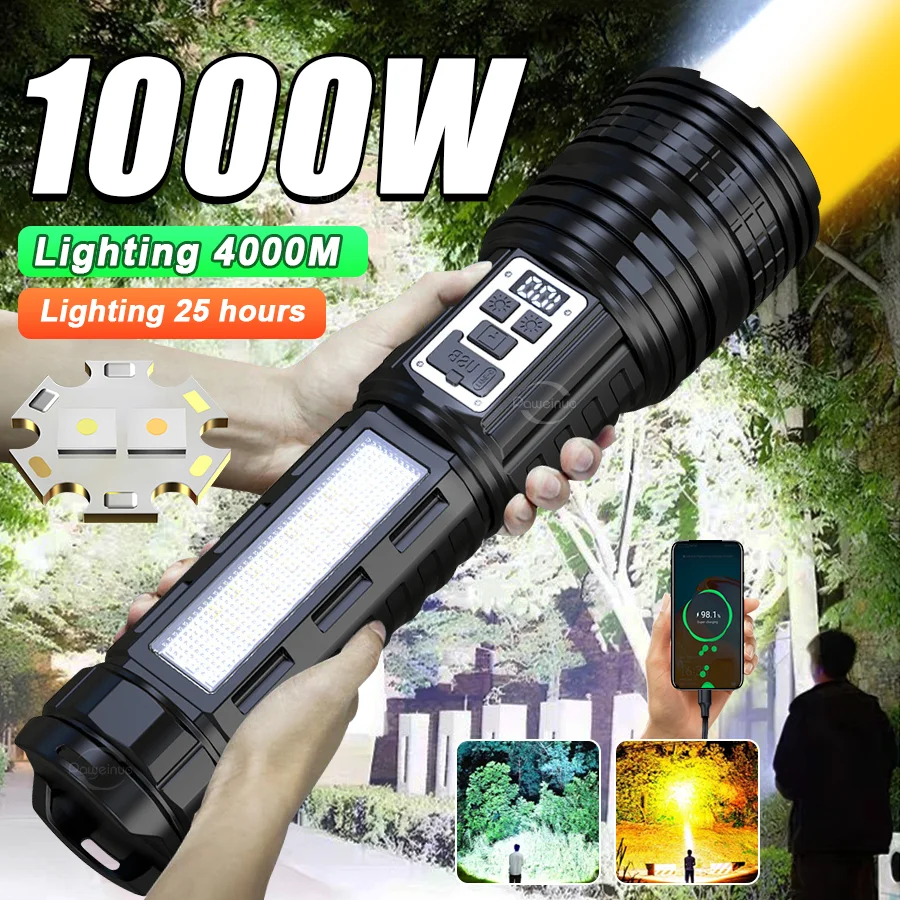 

2025 Super High Power Flashlight Ultra Bright LED Tactical Torch USB Rechargeable Flashlight Zoomable Long Shot 4km Hunting Lamp