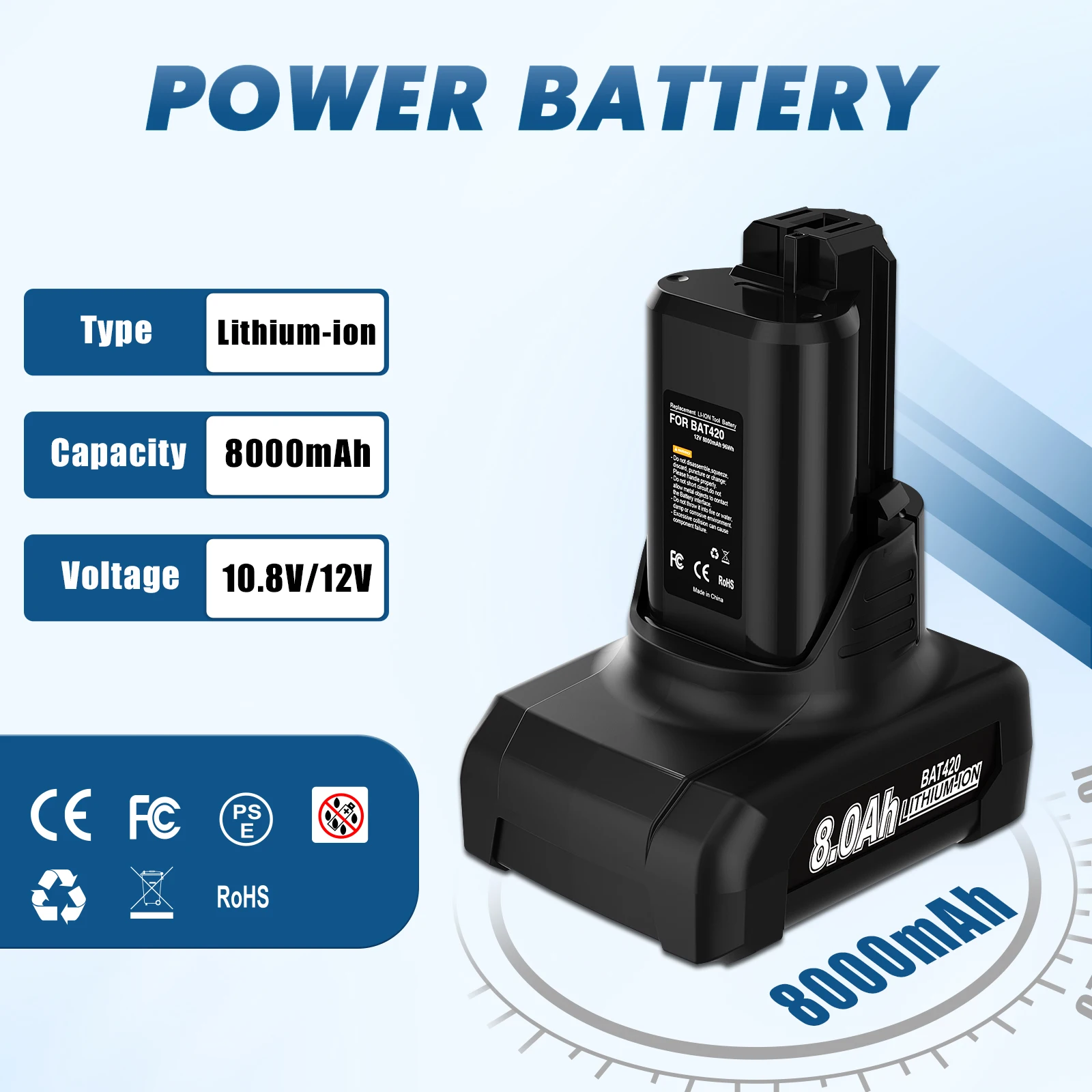 لبوش BAT420 بطارية 12 فولت 8.0Ah ليثيوم أيون قابلة للشحن BAT412A BAT413A D-70745Gop 2607336013 2607336014 أداة تبديل البطارية #3