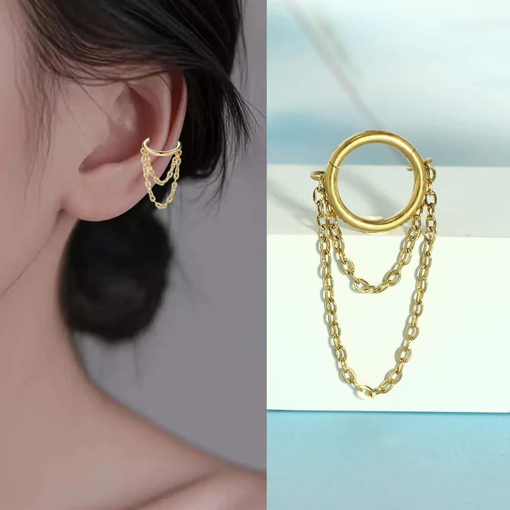 1Pcs G23 Titanium Double Chain Nose Ring Ear Bone Ring Multi-functional Closed Ring Piercing Jewelry Ear Bone Ring for Weddings