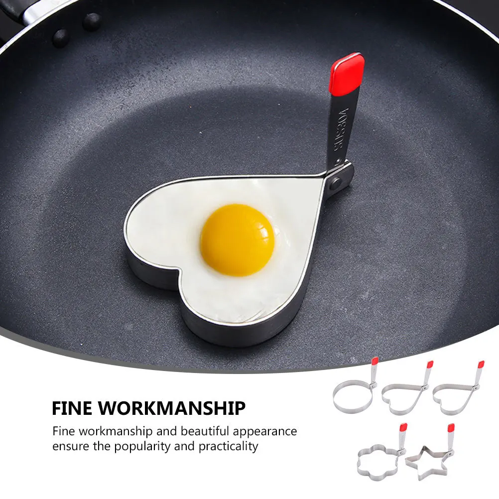 

5pcs Egg Ring Stainless Steel Non-Stick Heat Resistant Reusable Egg Frying Mold Foldable Cooking Tool For Healthy Breakfast