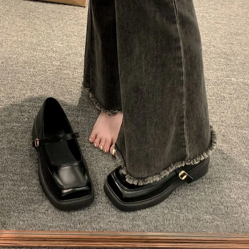 

Весна-лето 2022, женские винтажные лоферы Мэри Джейн на плоской подошве с квадратным носком на массивном каблуке без шнуровки и ремешком, модные повседневные лоферы