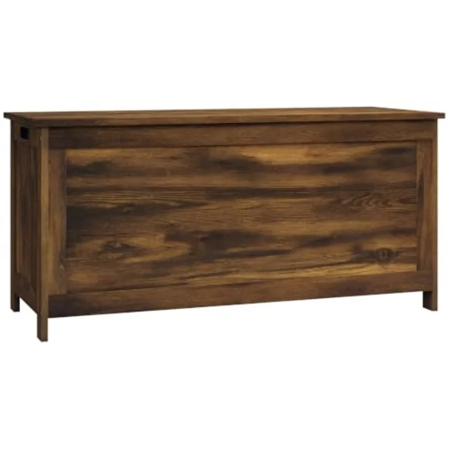 Storage Bench Cut-Out Handles for Living Room Use, Solid Wood Construction, Natural Finish, Ergonomic Seamless Design