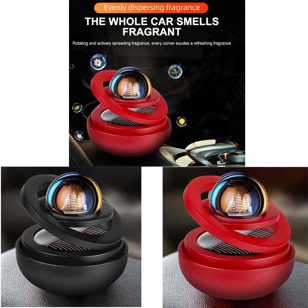 Solar Car Aromatherapy Double-Ring Suspended Crystal Ball Auto Air Fresheners Solar Energy Rotating Aromatherapy Diffuser