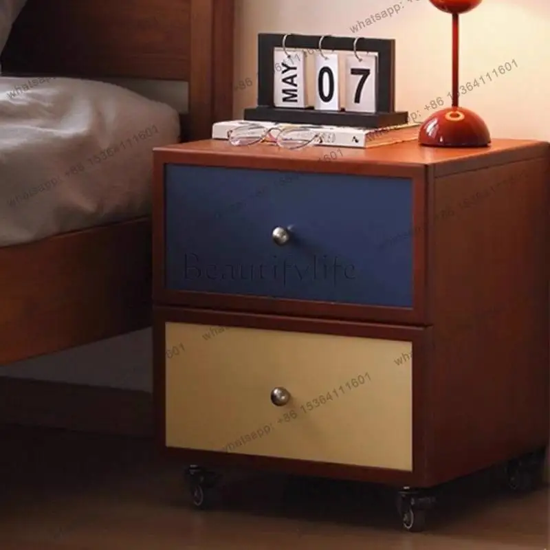 Decor Dark Brown Nightstands Unique European Solid Wood Bedsides Table Storage Space Saving Mesitas