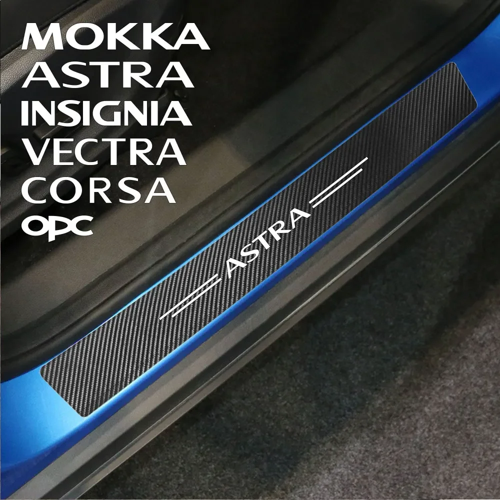 For Opel Astra OPC Vectra Corsa Insignia Mokka 4pcs Car Side Door Carbon Leather Stickers Auto Sill Plate Protector Accessories