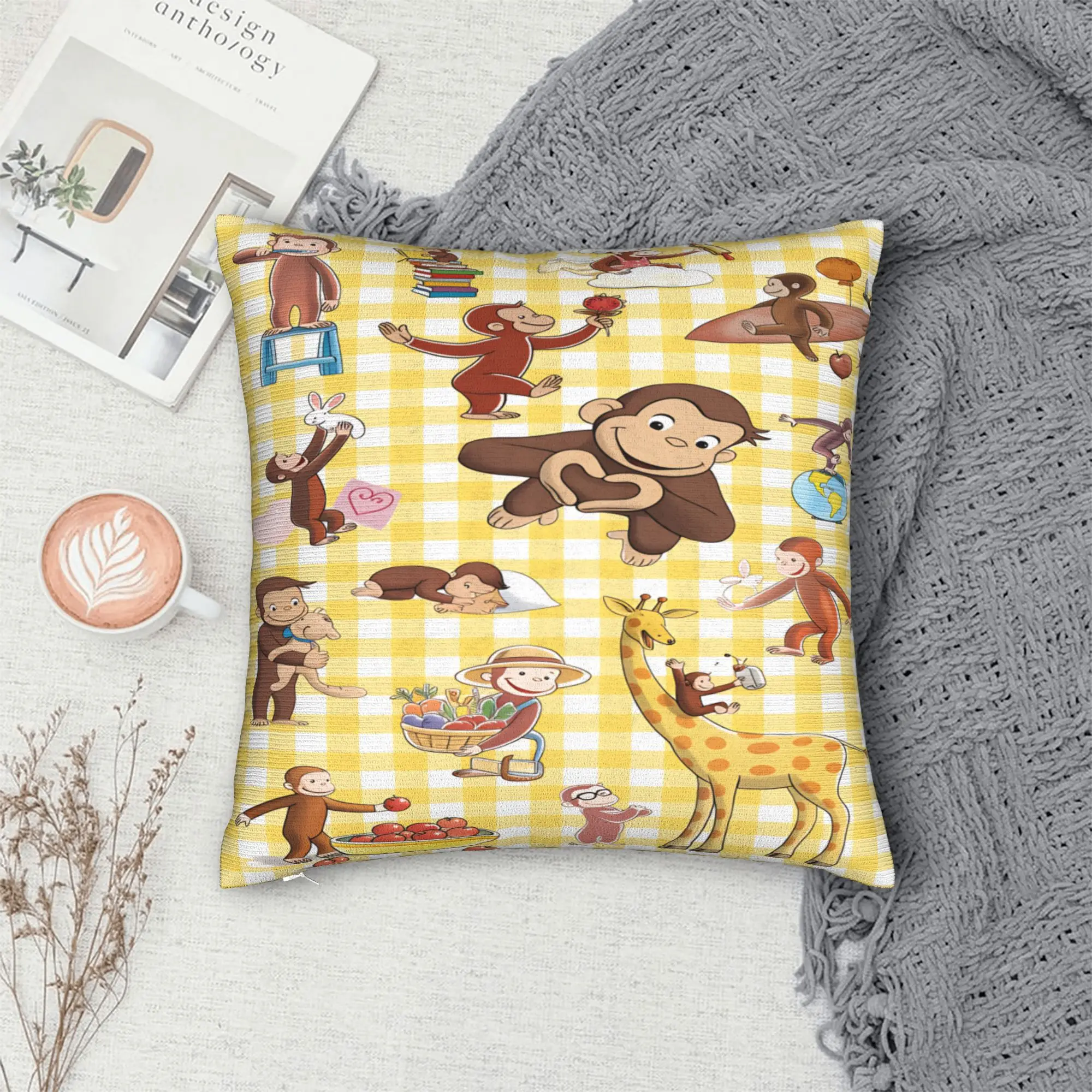 The Curious Monkey Pillow Case  Comfy Pillow Cover Novelty Pillowcases For Sofa Home Decor