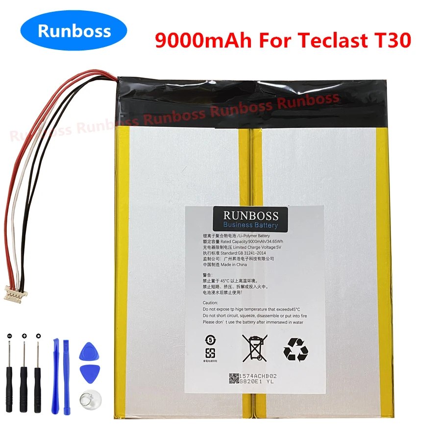 

New 3.8V 9000mAh Li-Polymer Battery For Teclast T30 Tablet PC Replacement Accumulator with 5-Wire Plug + Tools