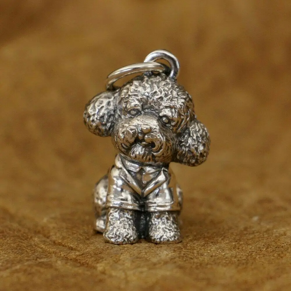 

LINSION 925 Sterling Silver Cute Teddy Dog Pendant Lovely Charms Small Animal TA326