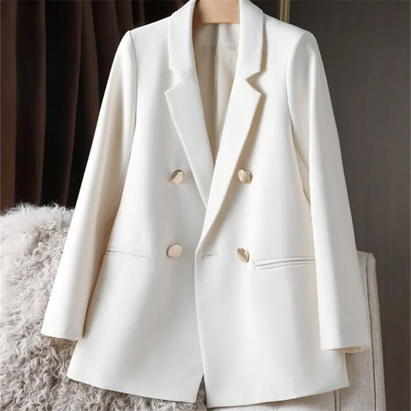 

New Korean Loose Casual Women's Fashion Suit Jacket Lady Office Top British Style Blazers for Women Double Breated Outwear Coats