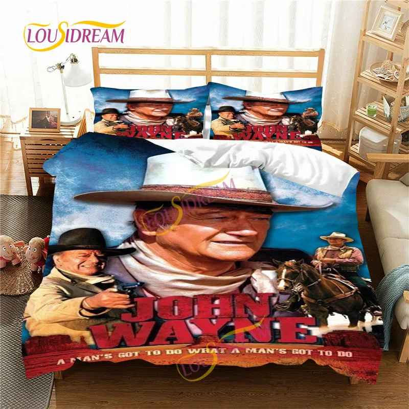 3D Creative Cowboy Actor John Wayne Pillow Case Bedding Set Four Seasons Large Sheet Pillow Case Three Piece Soft Bed Cover .