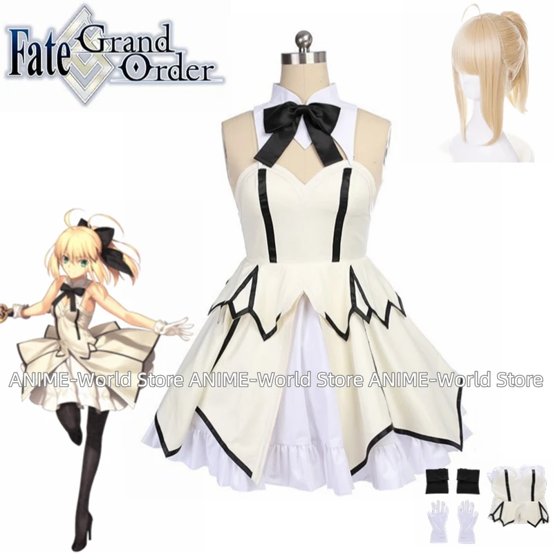 

《Custom Size》Anime Fate Grand Order Saber Lily Cosplay Costumes Dress Wig Any Size