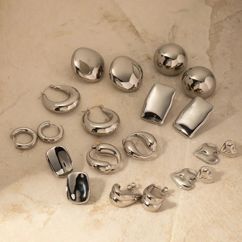 

Minimalist Stainless Steel Silver Earrings Non-fading Chunky Smoothly High Polish Silver Color Women Fashion Jewelry Sets