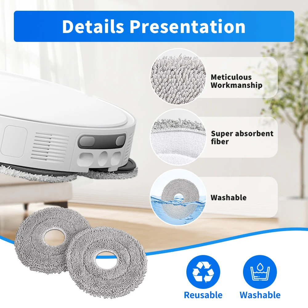 For Xiaomi Mijia 5 Pro/OV21CN/X10 Plus/X20/Omni 1S/Mop 3S/M30 Pro/M30S Robot Mop Cloths Parts For Dreame/Roborock Vacuum Cleaner