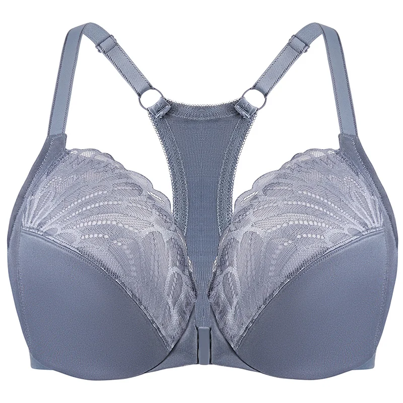 

MELENECA Women's Plus Size Front Closure Lace Unlined Full Coverage Underwire Racerback Bra
