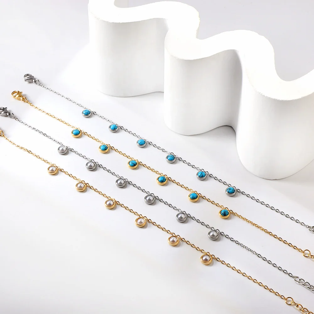LUXUSTEEL Fashion Blue Stone Anklets for Women Bracelet on Leg Stainless Steel Women's Chain Anklets Wedding Party Jewelry
