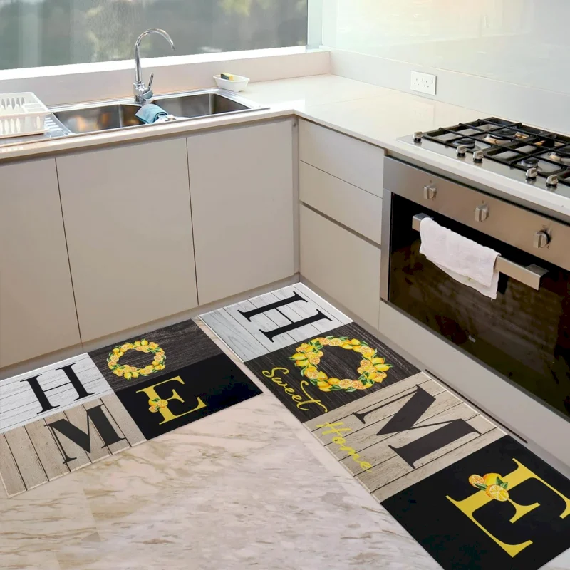 VIKAMA floral wooden board kitchen carpet hall door anti slip washable floor mat bedroom entrance home decoration
