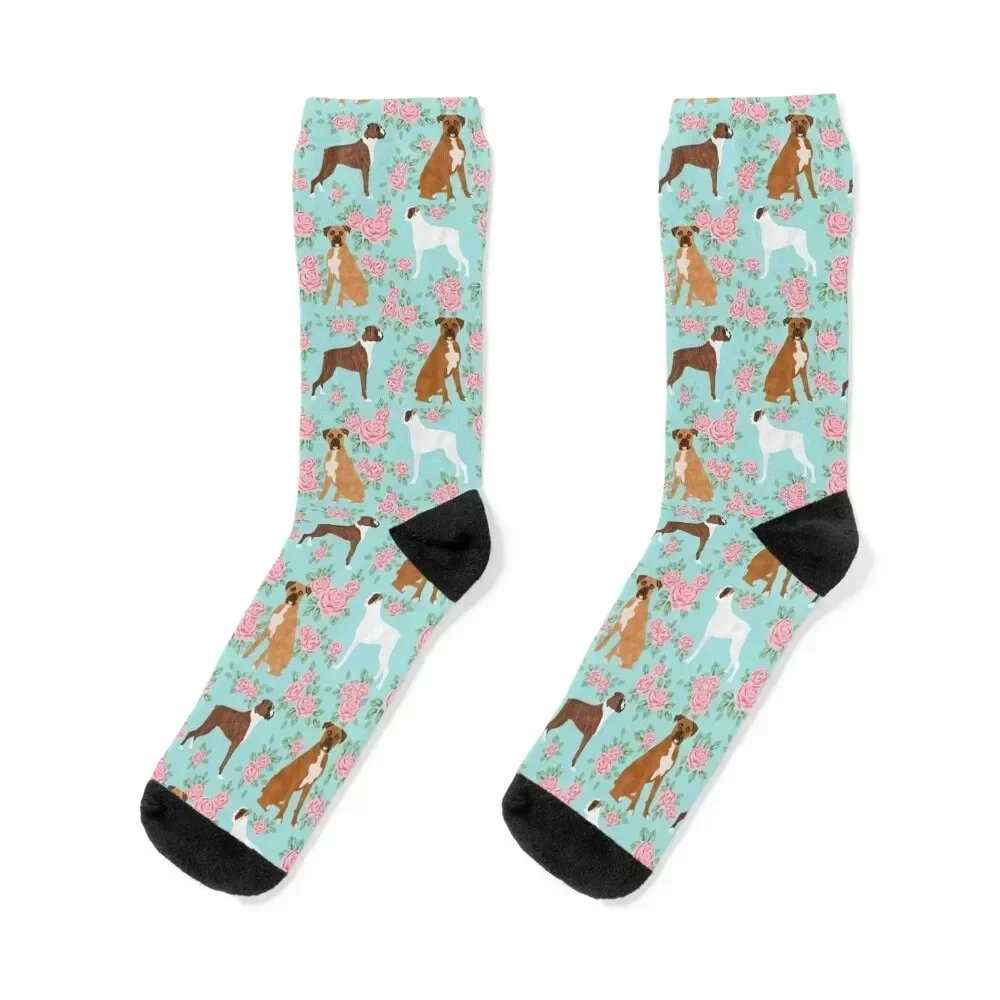 Boxer florals floral pattern dog portrait pet friendly dog breeds boxers by PetFriendly Socks Wholesale Men's Socks Women's