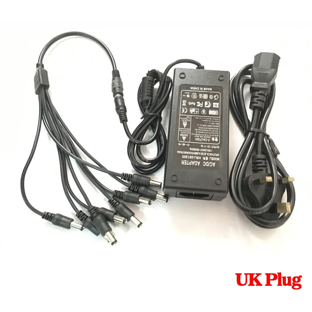 12V 5A 8CH Power Supply CCTV Camera Power Box 8 Port DC+Pigtail COAT DC 12V Power Adapter