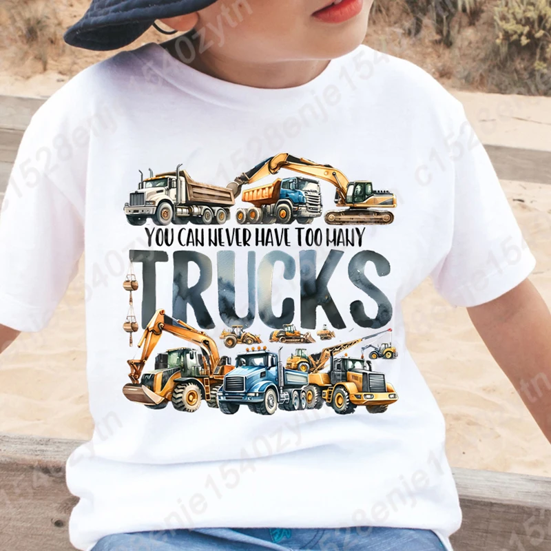 Cartoon Truck Print Boy's Creative T-shirt, Vibrant Comfortable Crew Neck Top, Kids Summer Clothing