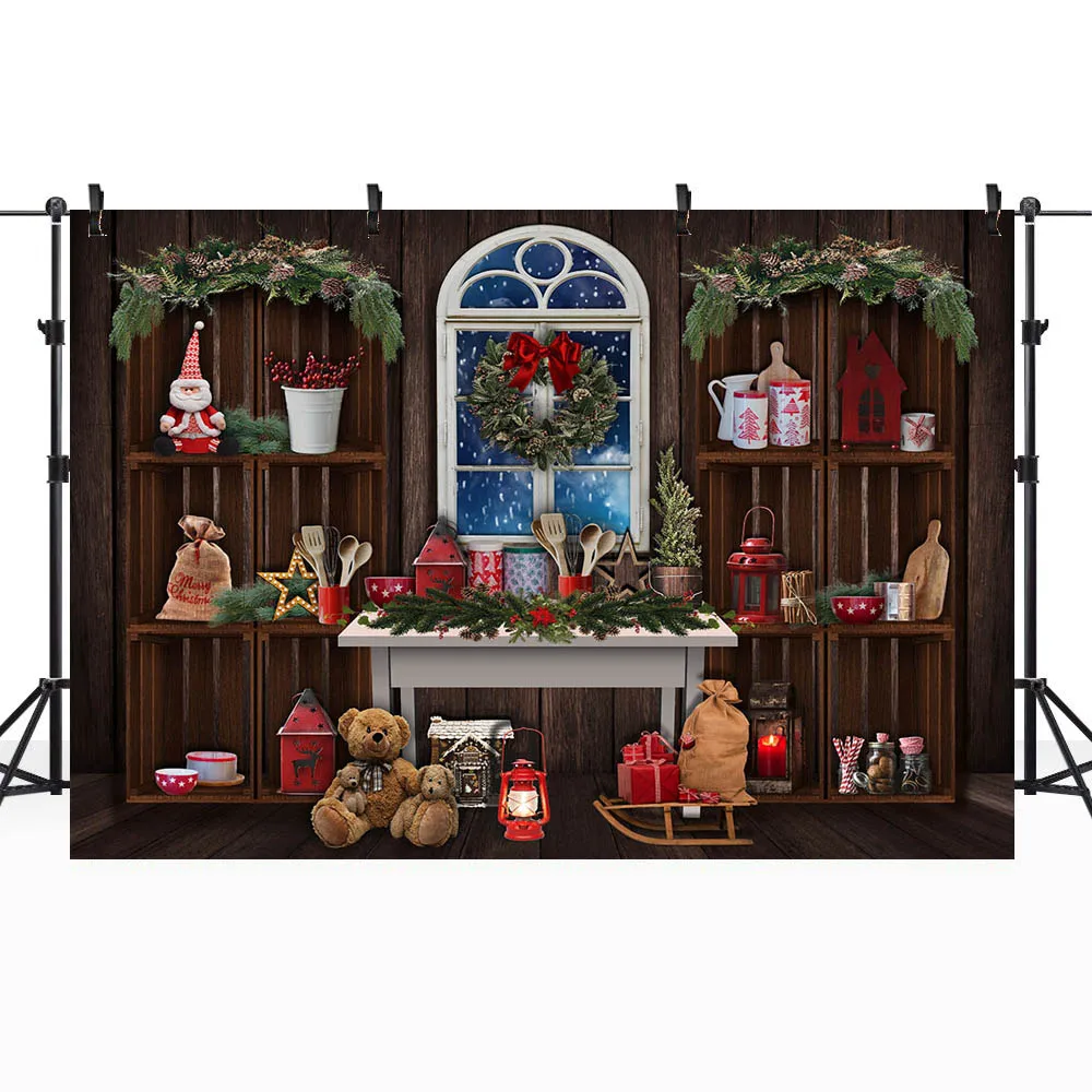 Mocsicka Christmas Backdrop for Photography Wooden Wall and Floor Child Portrait Photo Background Kids Birthday Party Decoration