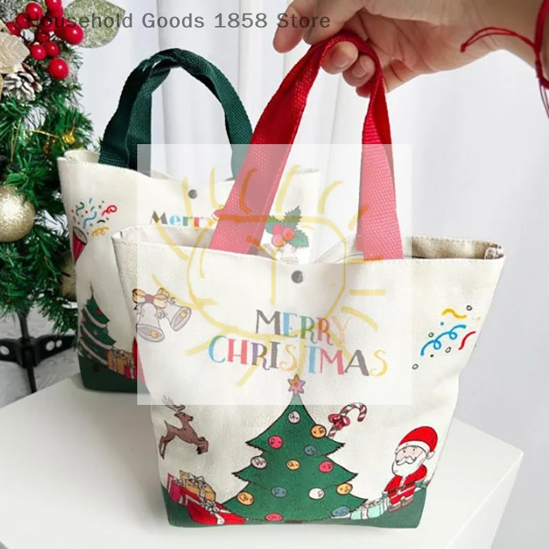 1PC Christmas Gift Bags With Santa Claus Reindeer & Snowman Designs Durable Canvas Tote Bags Party Candy Gift Storage Bag Bulk