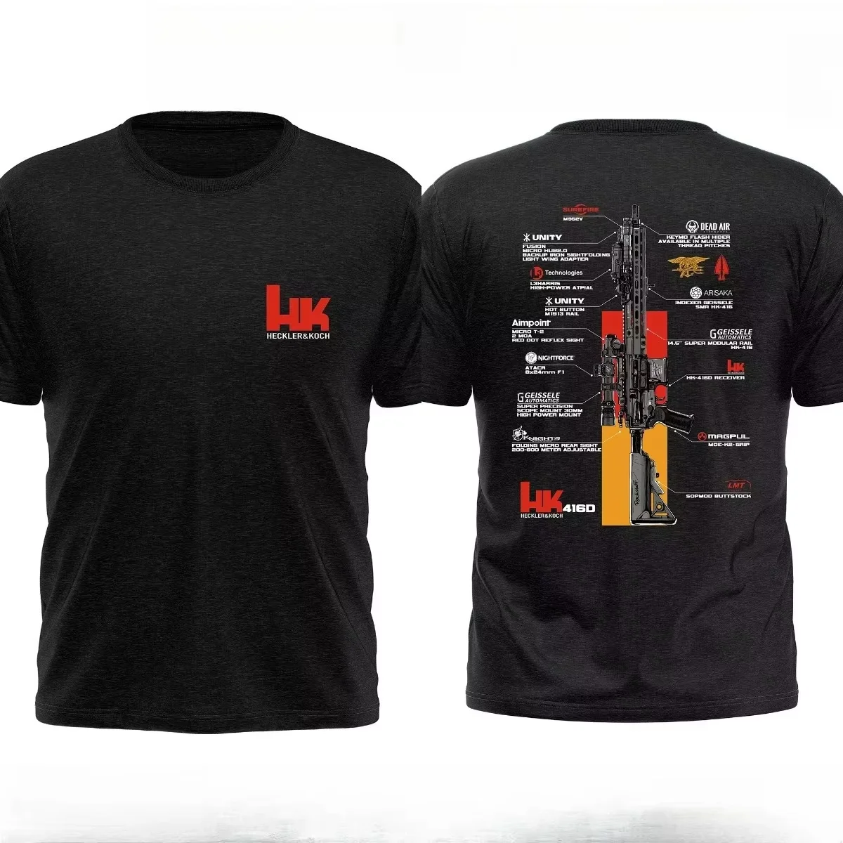 2026 New HK 75th Anniversary Tactical Rifle Black T-shirt Military Enthusiasts Oversized Drop Shoulder Tee