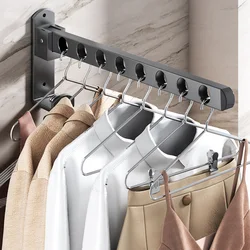 Balcony folding clothes hanger wall-mounted free punching drying hanging rod foldable storage hanger hook